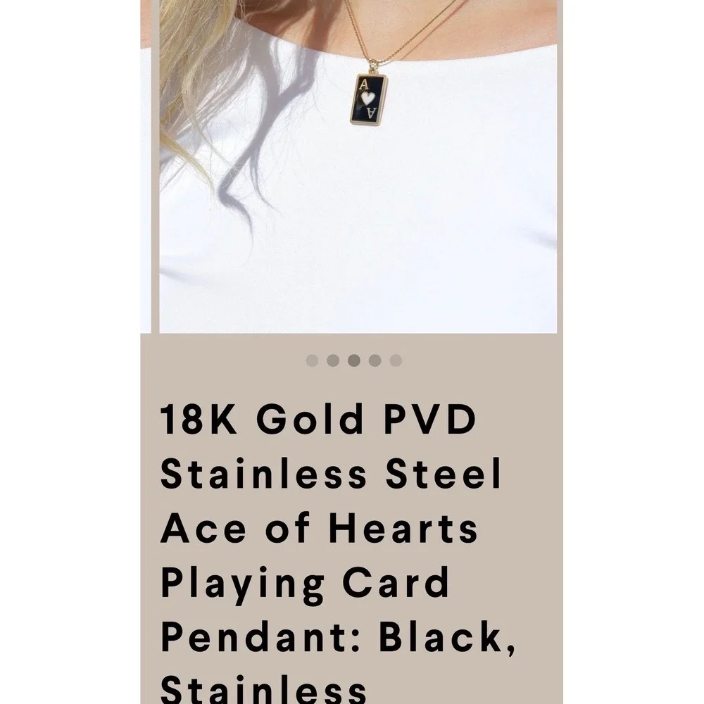 Ace of Hearts Playing Card Pendant‎ Unisex OS Black New 18K Gold PVD
